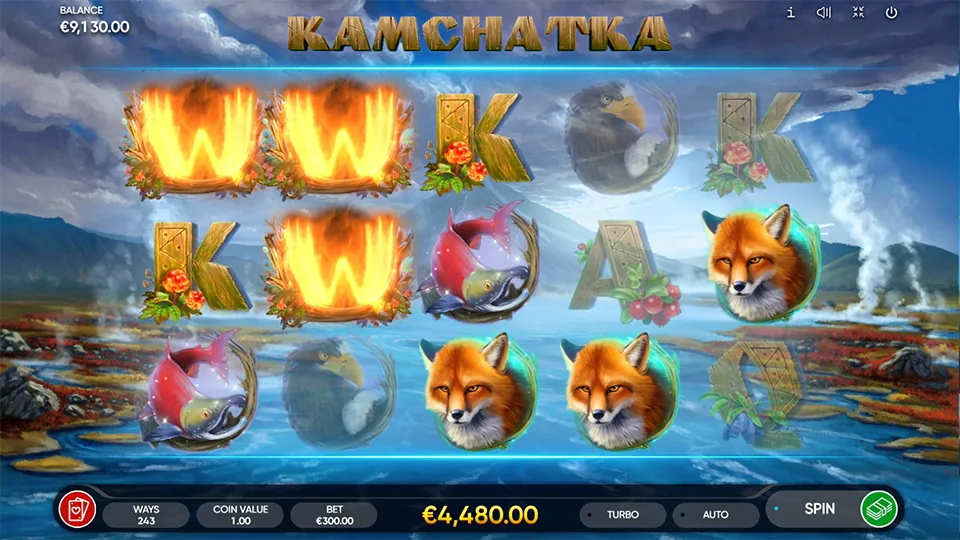 Kamchatka official Endorphina gameplay screen showing the reel layout