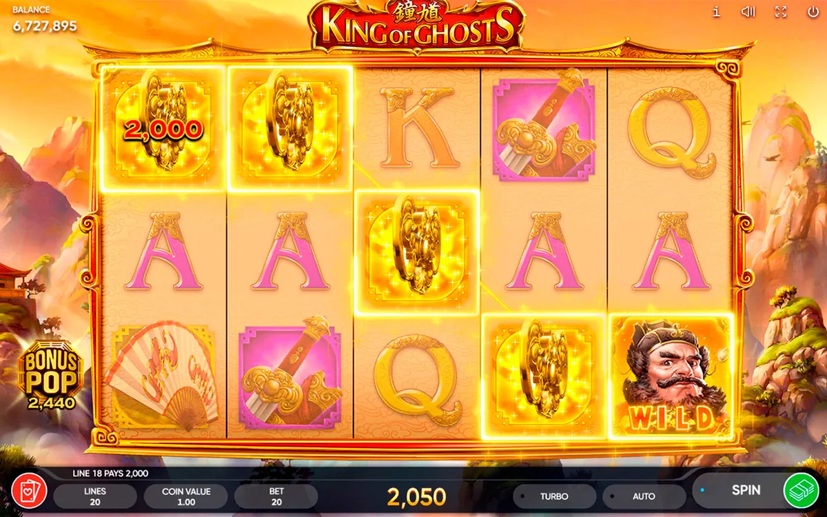 King of Ghosts official Endorphina gameplay screen showing the reel layout