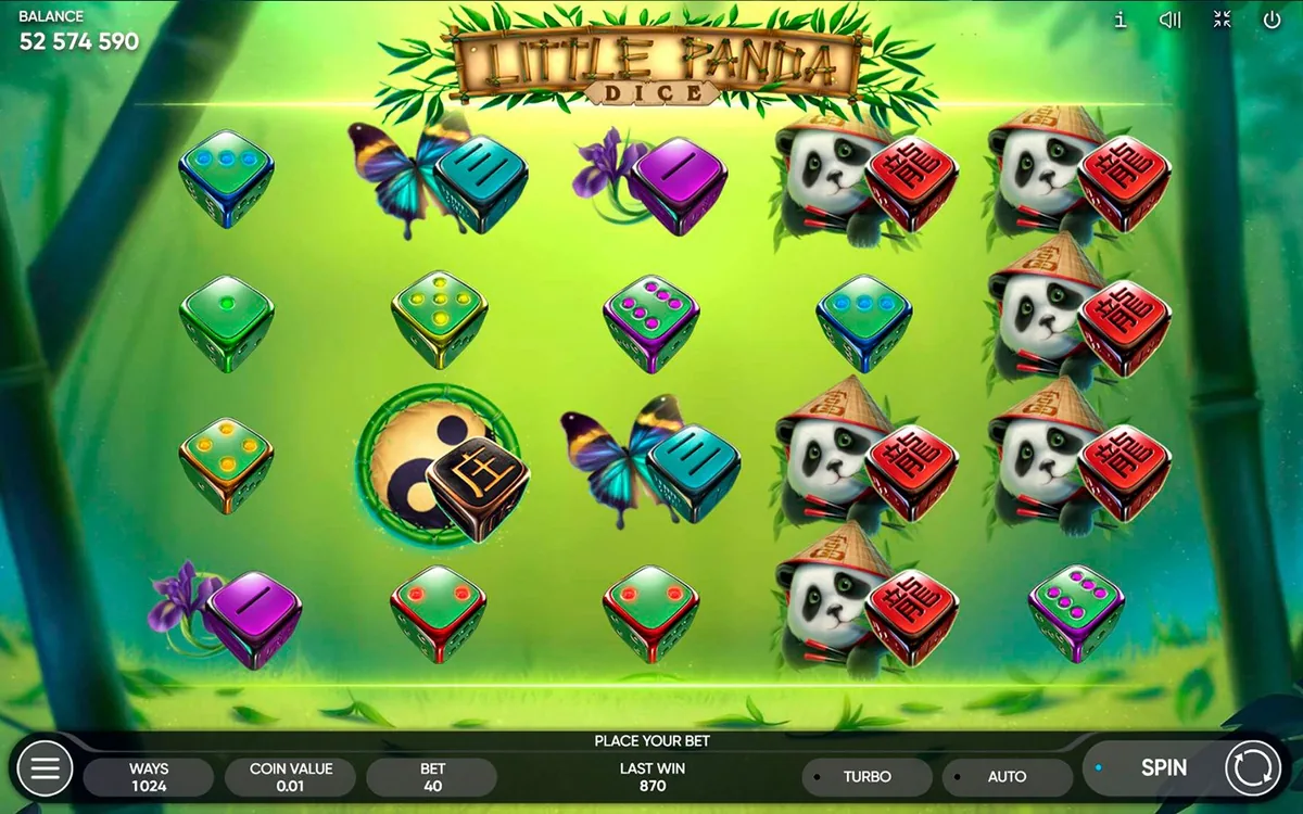 Little Panda Dice official Endorphina gameplay screen showing the reel layout