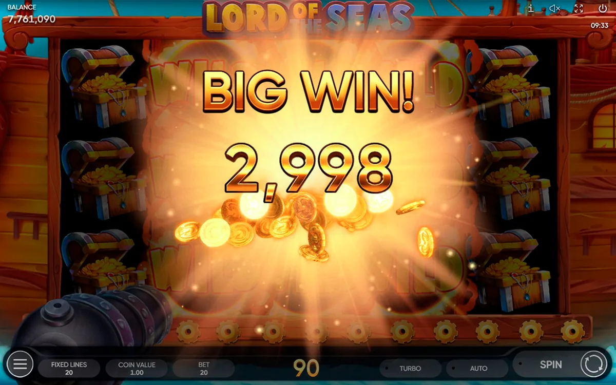 Lord of the Seas official Endorphina gameplay screen showing the reel layout