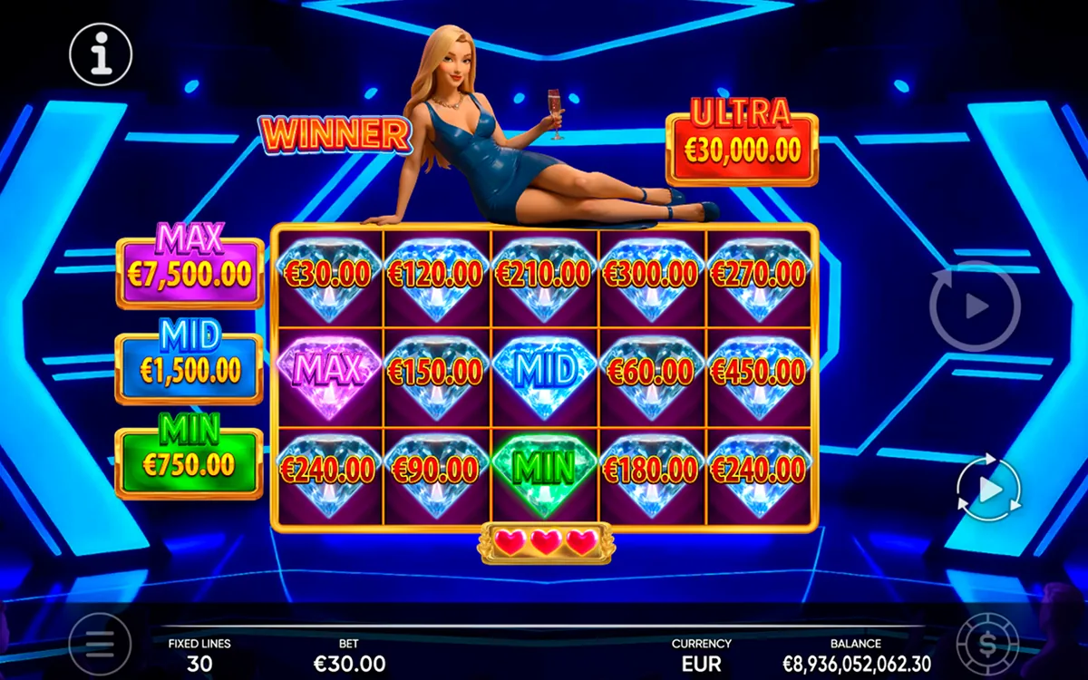 Love Show official Endorphina gameplay screen showing the reel layout