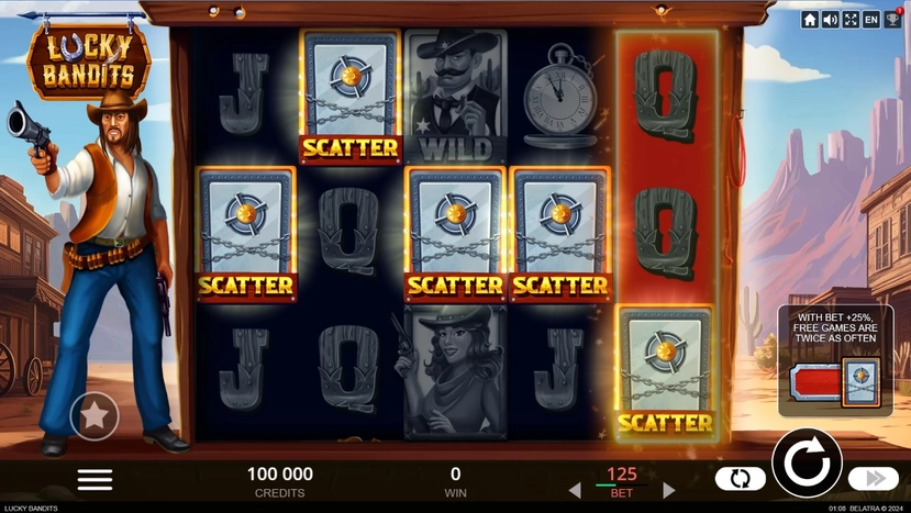 Lucky Bandits official Belatra feature artwork for payout and combination notes
