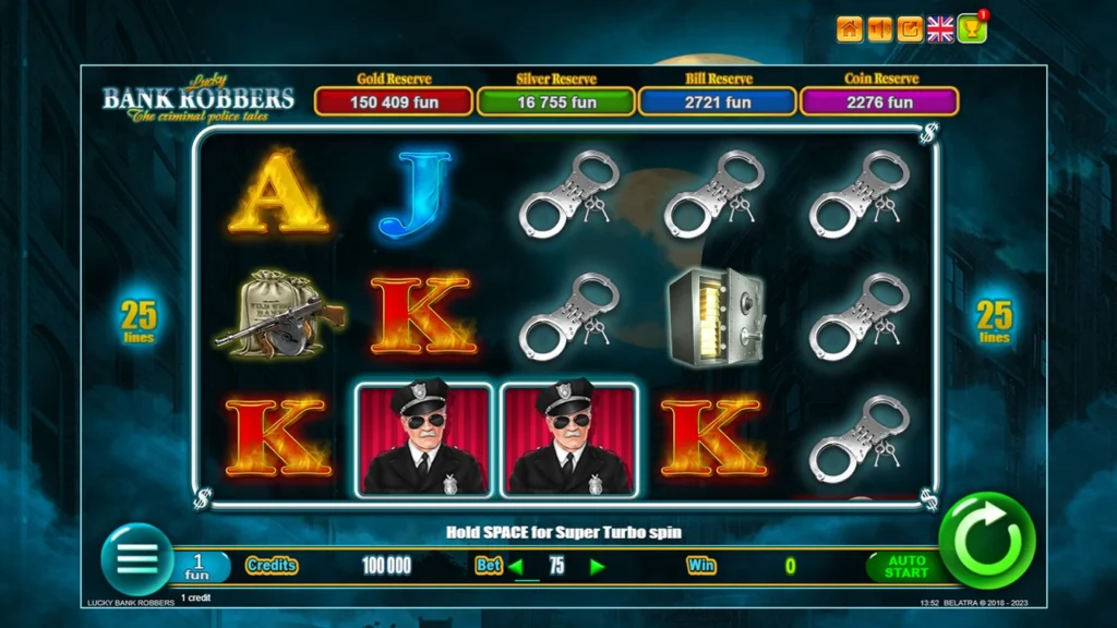 Lucky Bank Robbers official Belatra gameplay image showing the game presentation
