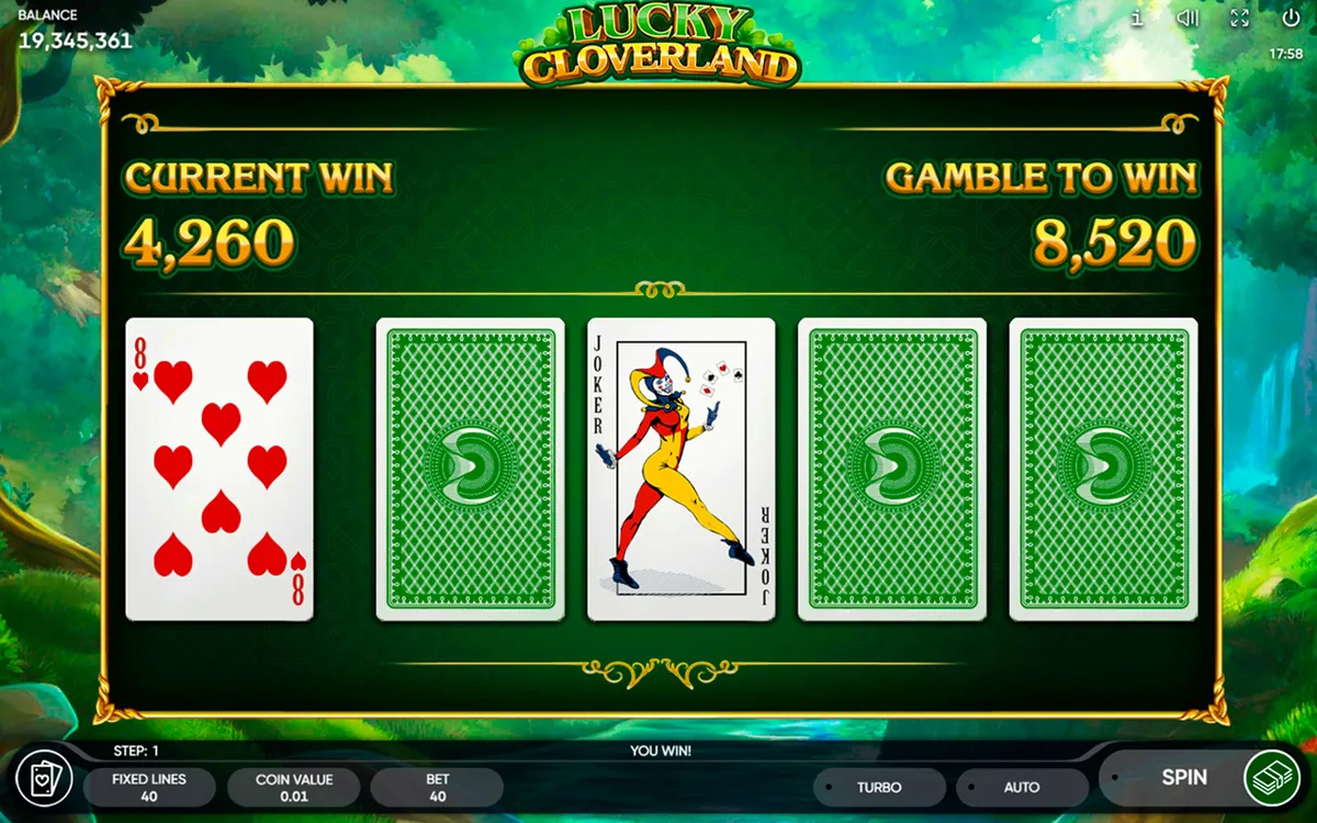 Lucky Cloverland official Endorphina gameplay screen showing the reel layout