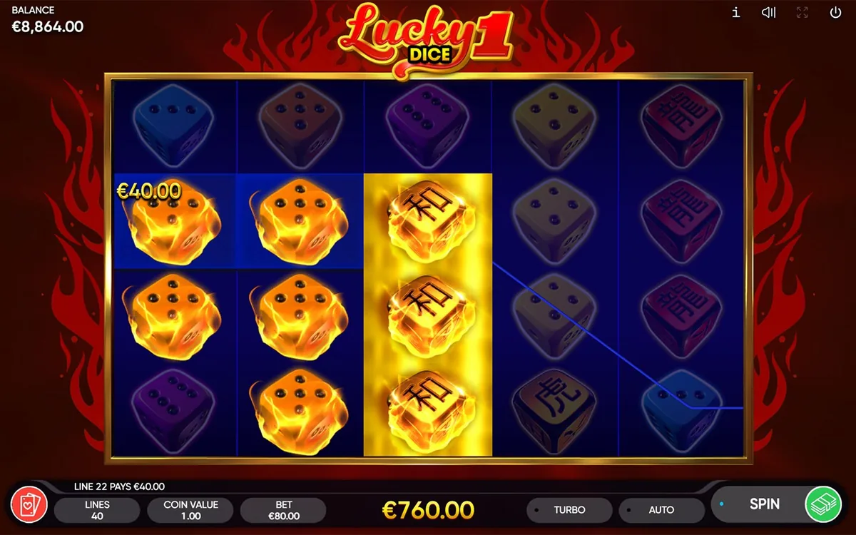 Lucky Dice 1 official Endorphina gameplay screen showing the reel layout