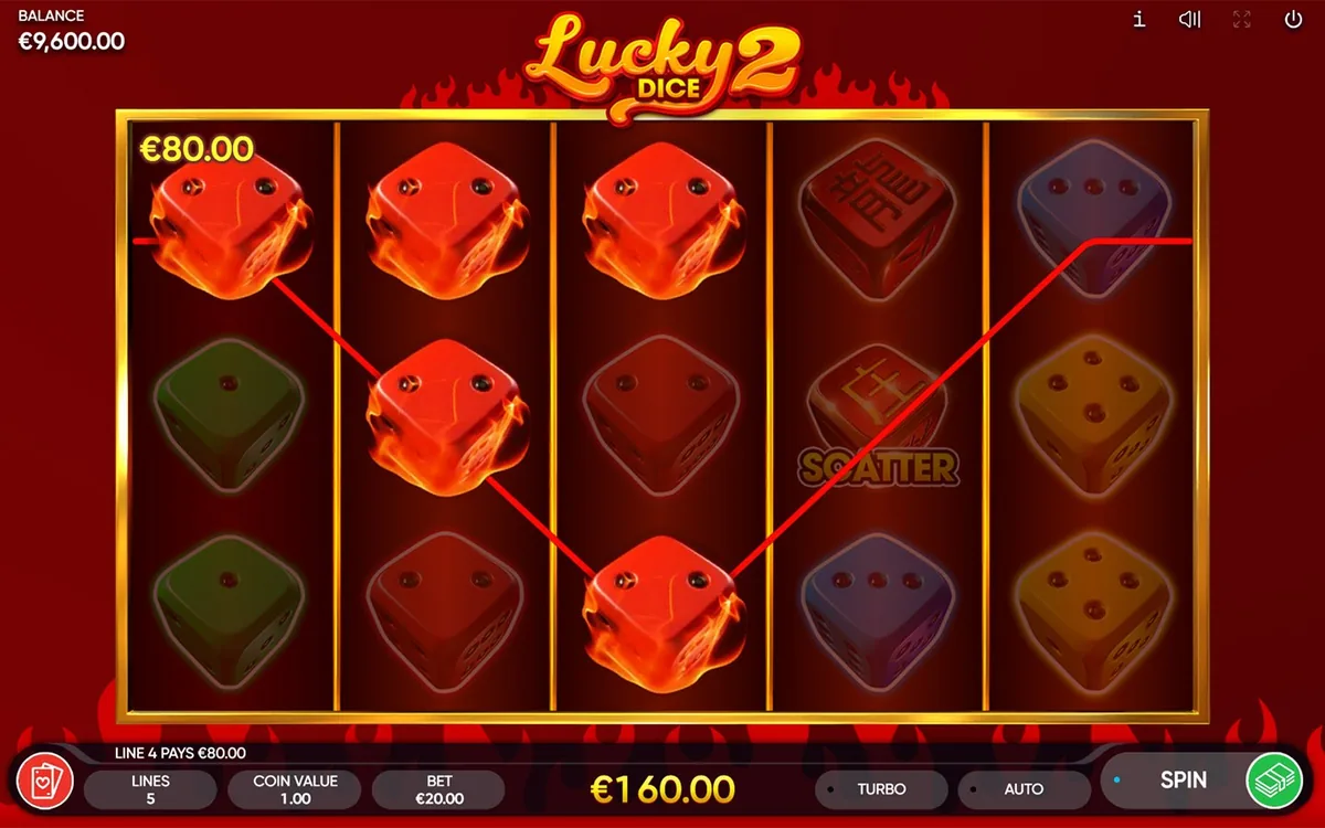 Lucky Dice 2 official Endorphina gameplay screen showing the reel layout