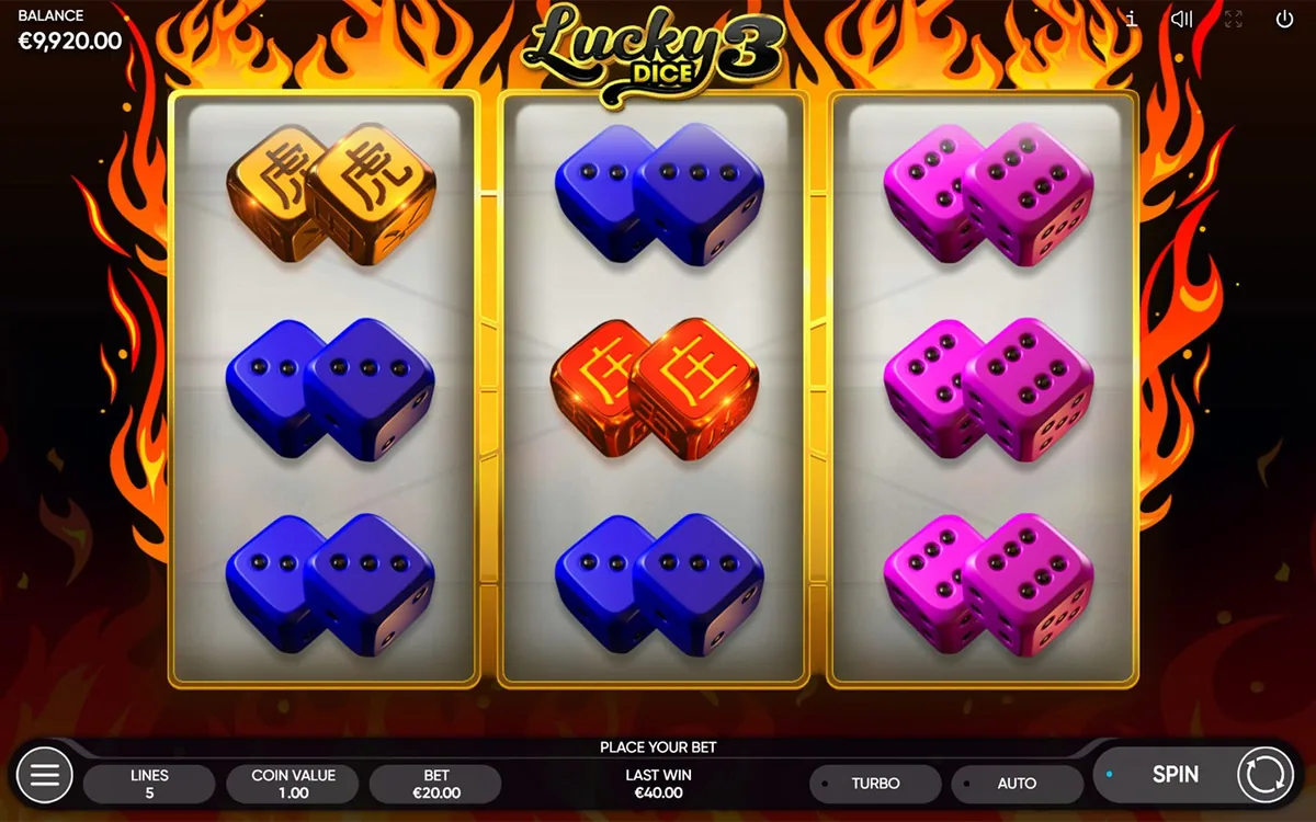 Lucky Dice 3 official Endorphina gameplay screen showing the reel layout