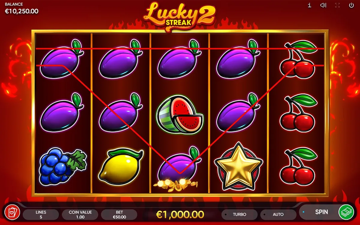 Lucky Streak 2 official Endorphina gameplay screen showing the reel layout