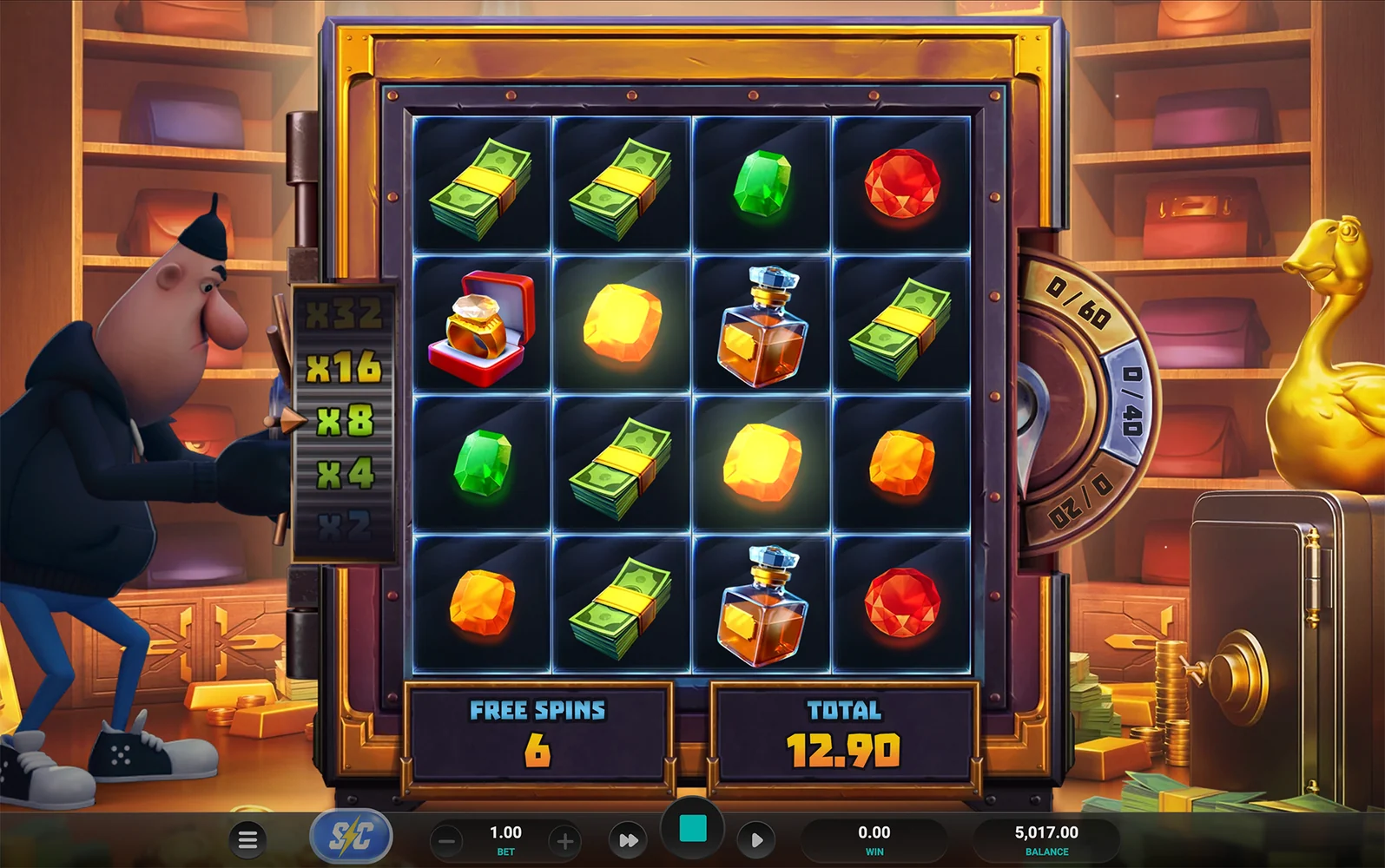 Midnight Marauder: ClusterBreaker gameplay screen showing the main game mechanics