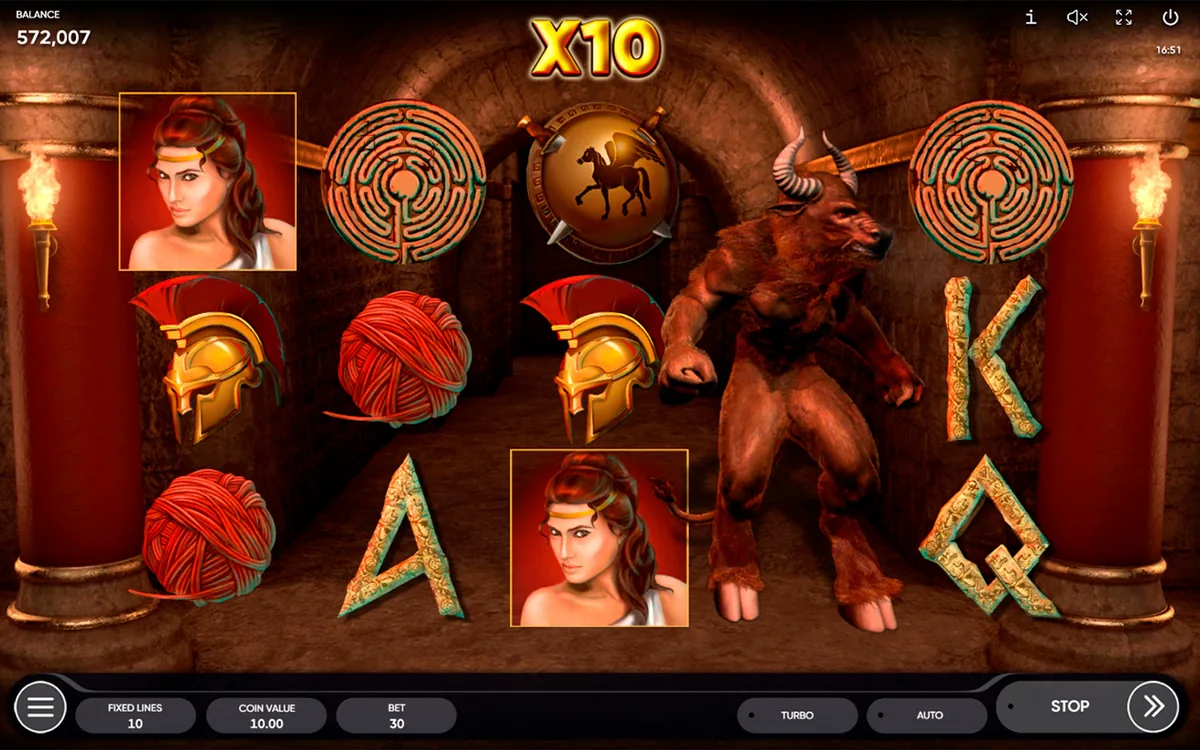 Minotauros official Endorphina gameplay screen showing the reel layout