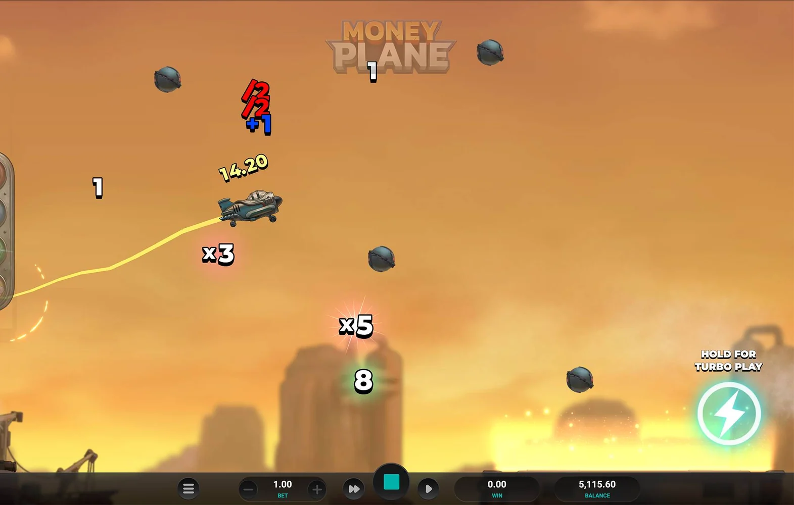 Money Plane gameplay screen showing the main game mechanics