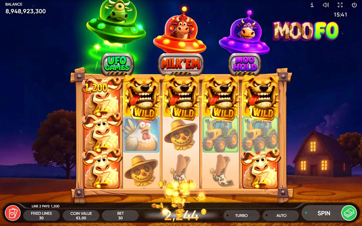 MooFo official Endorphina gameplay screen showing the reel layout