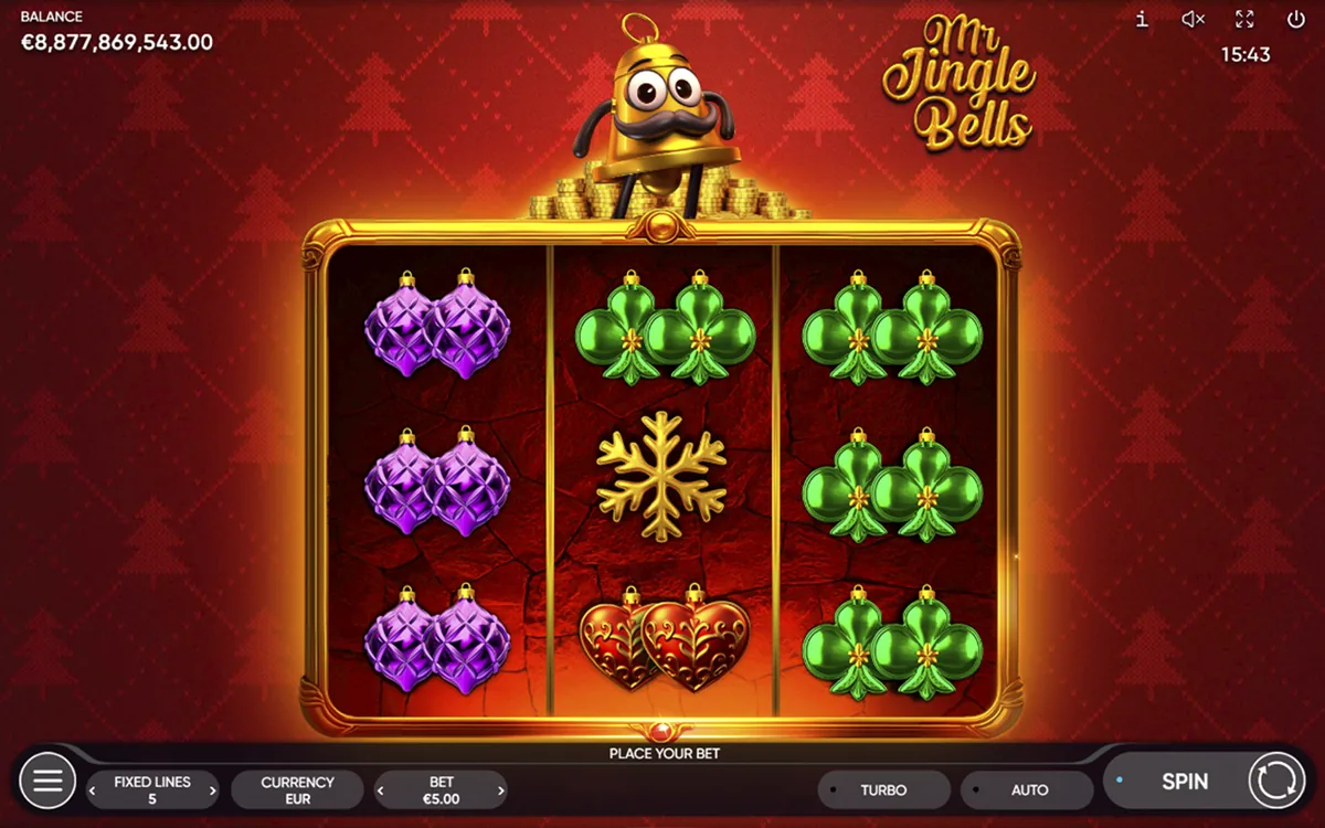 Mr. Jingle Bells official Endorphina gameplay screen showing the reel layout