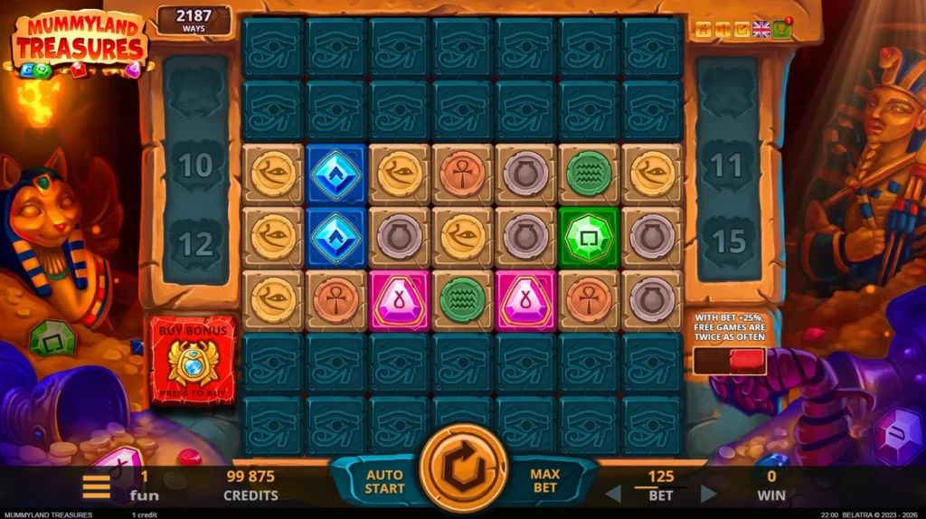 Mummyland Treasures official Belatra gameplay image showing the game presentation