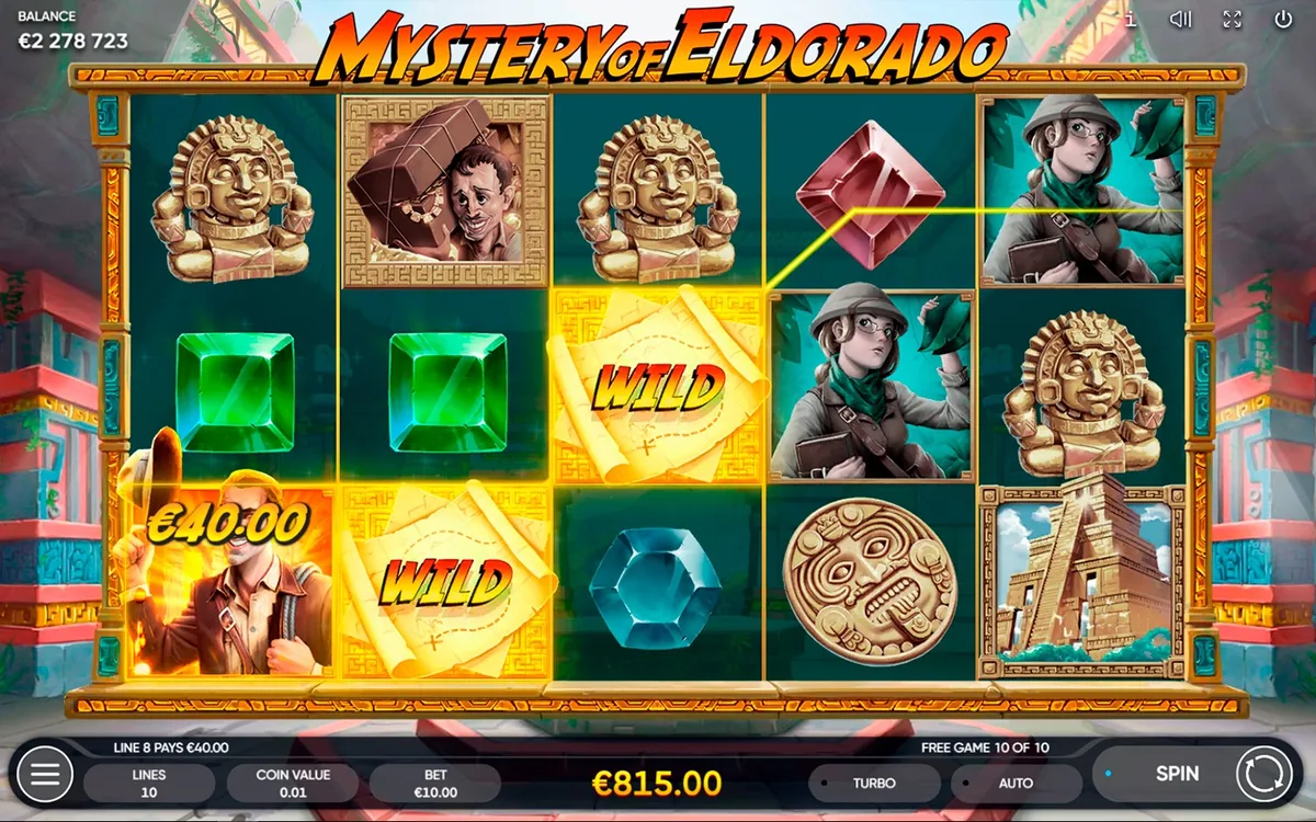 Mystery Of Eldorado official Endorphina gameplay screen showing the reel layout