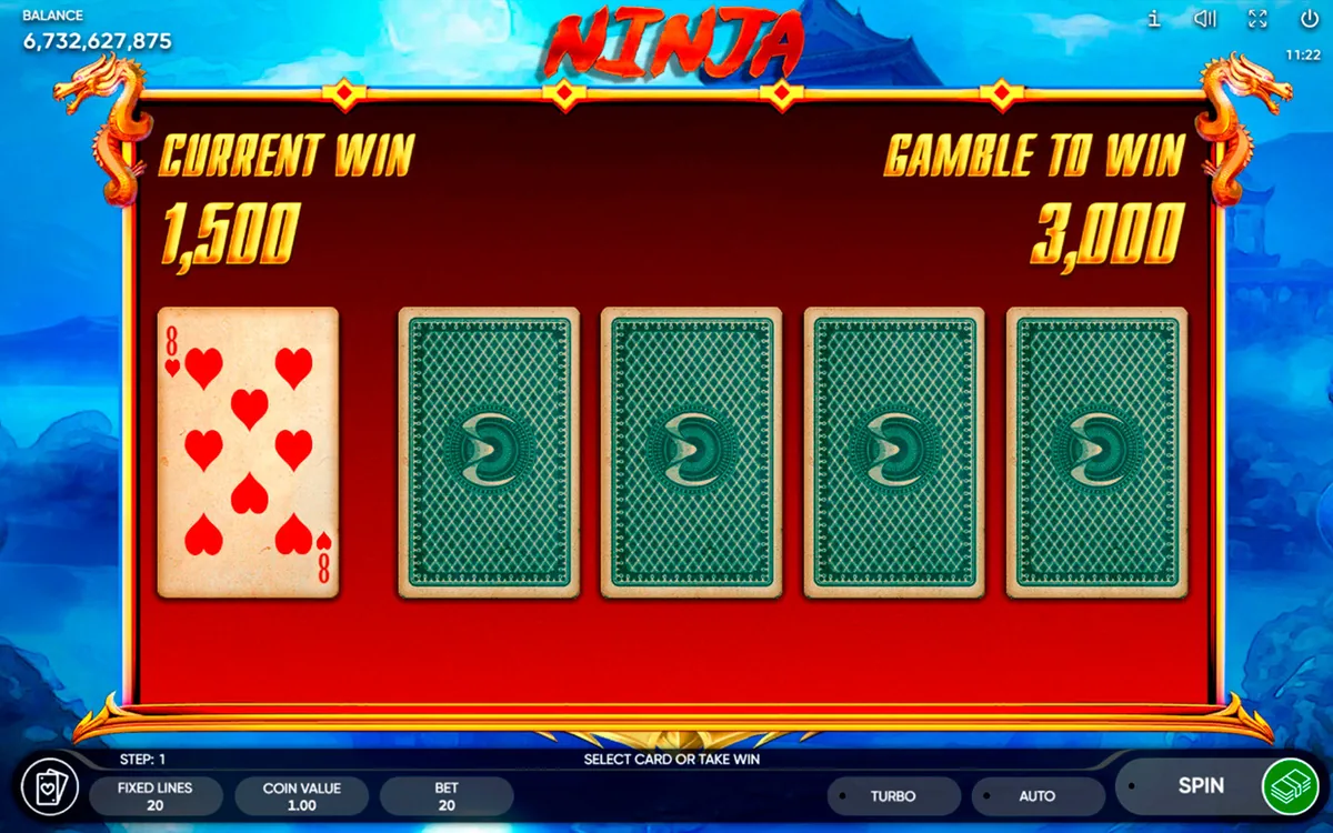 Ninja official Endorphina gameplay screen showing the reel layout