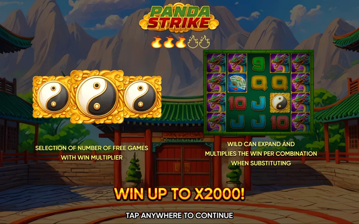 Panda Strike official Endorphina gameplay screen showing the reel layout