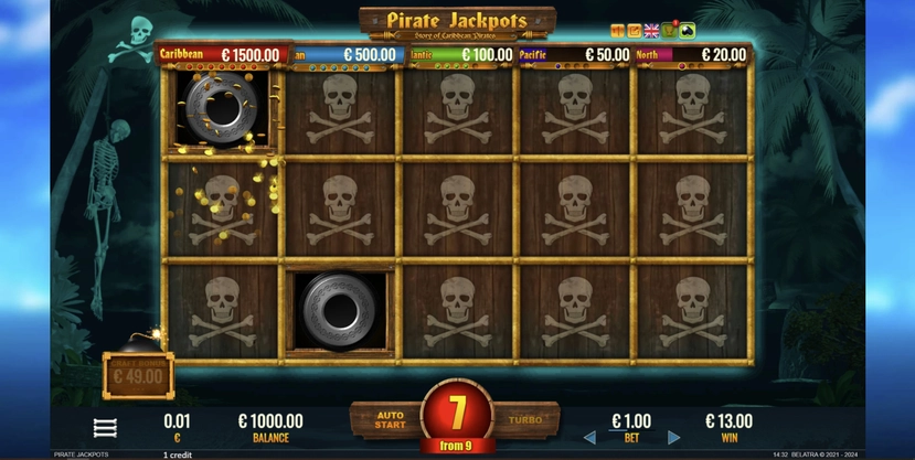 Pirate Jackpots official Belatra feature artwork for payout and combination notes