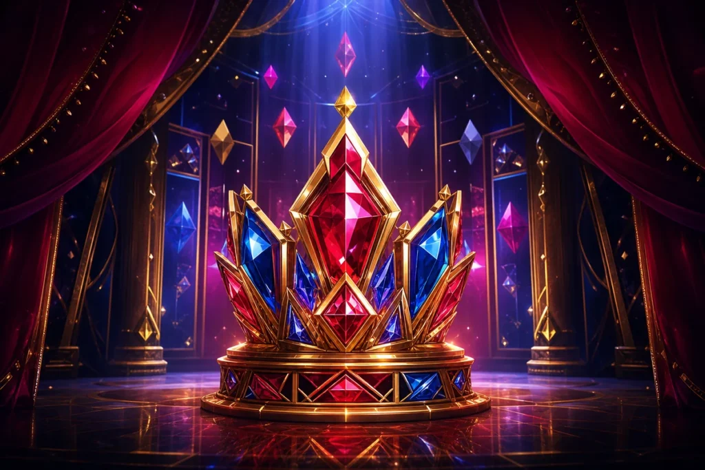 Ruby and sapphire crystal crown representing Pragmatic Play slot reviews