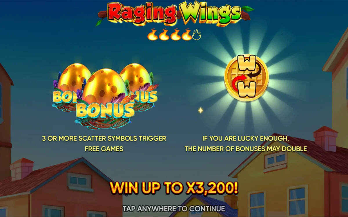 Raging Wings official Endorphina gameplay screen showing the reel layout