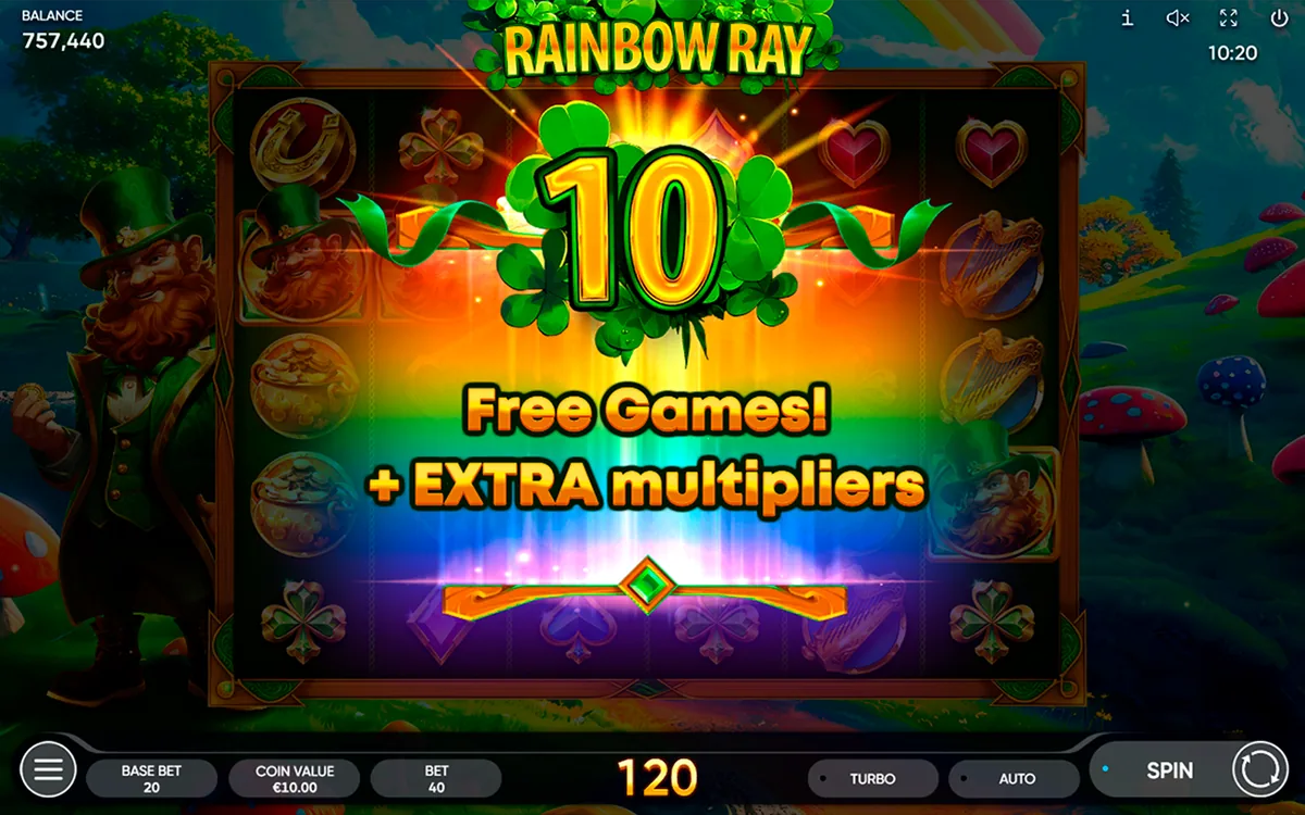 Rainbow Ray official Endorphina gameplay screen showing the reel layout