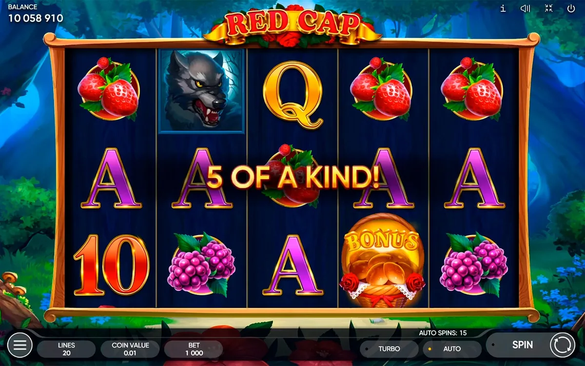 Red Cap official Endorphina gameplay screen showing the reel layout