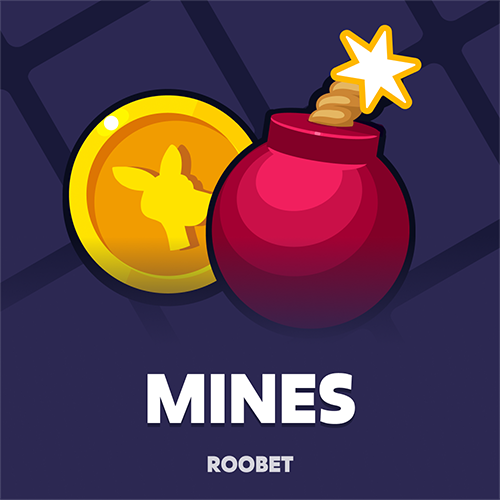 Roobet Mines artwork with a gold kangaroo coin and a red bomb
