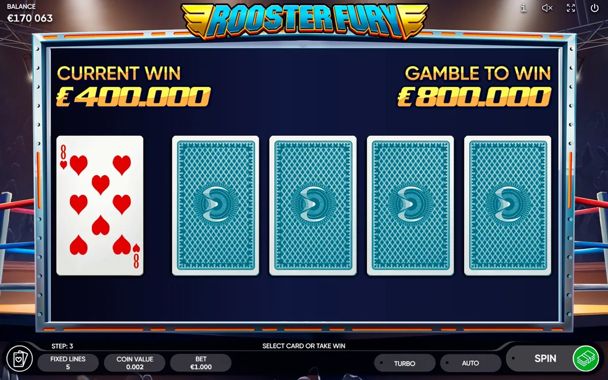 Rooster Fury official Endorphina gameplay screen showing the reel layout