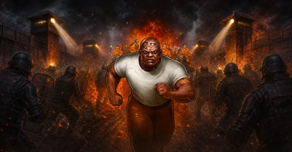 San Quentin Manhunt wide slot card artwork based on official Nolimit City art