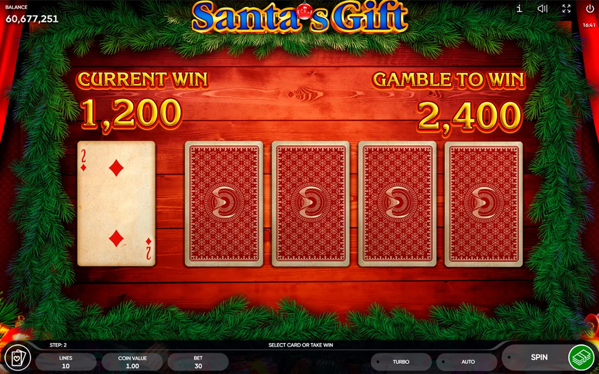 Santa's Gift official Endorphina gameplay screen showing the reel layout