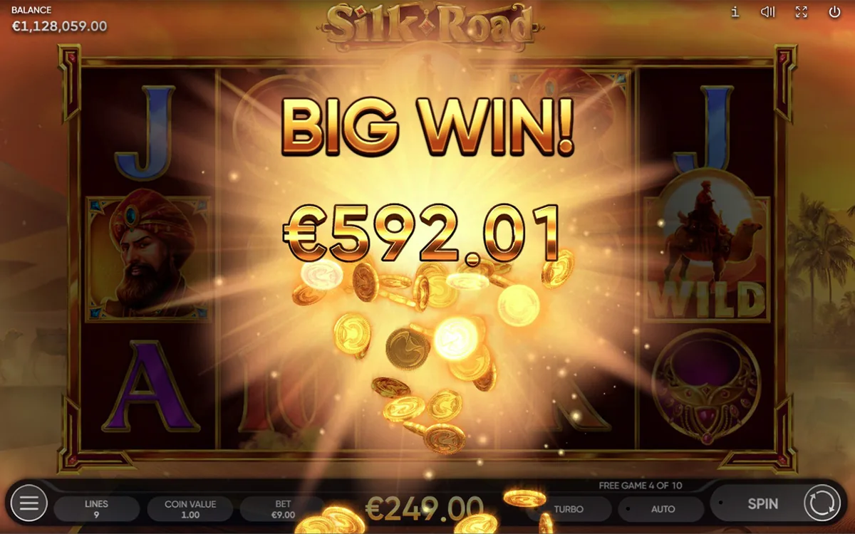 Silk Road official Endorphina gameplay screen showing the reel layout