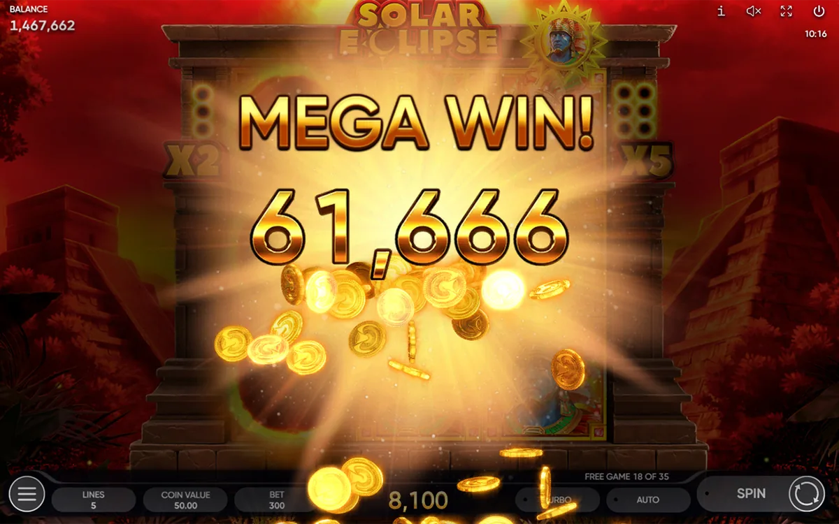 Solar Eclipse official Endorphina gameplay screen showing the reel layout