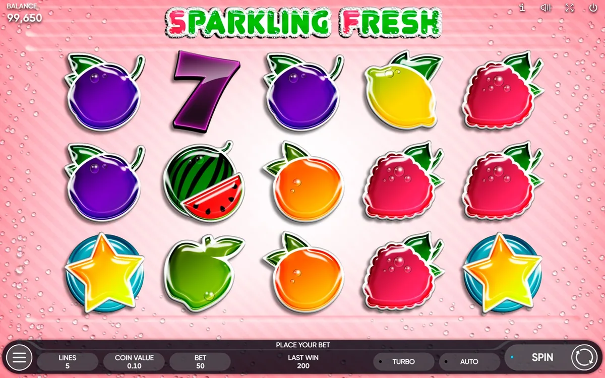 Sparkling Fresh official Endorphina gameplay screen showing the reel layout