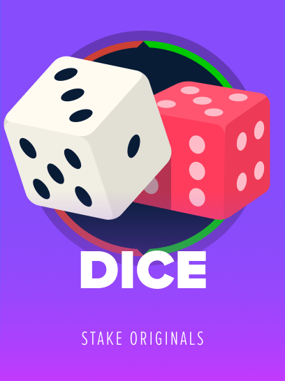 Stake Originals Dice game artwork with two colourful dice