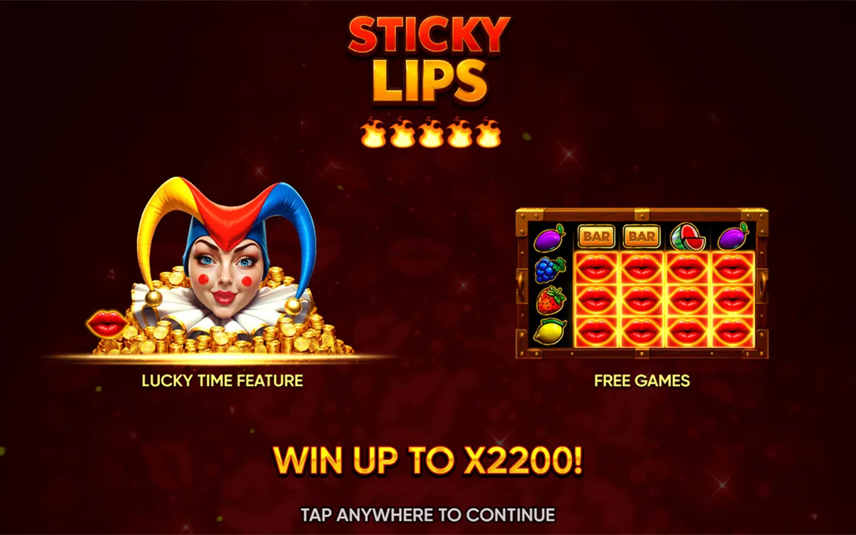 Sticky Lips official Endorphina gameplay screen showing the reel layout
