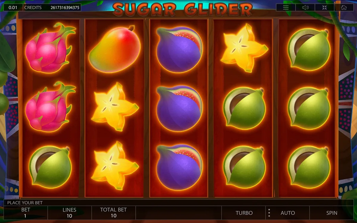 Sugar Glider official Endorphina gameplay screen showing the reel layout