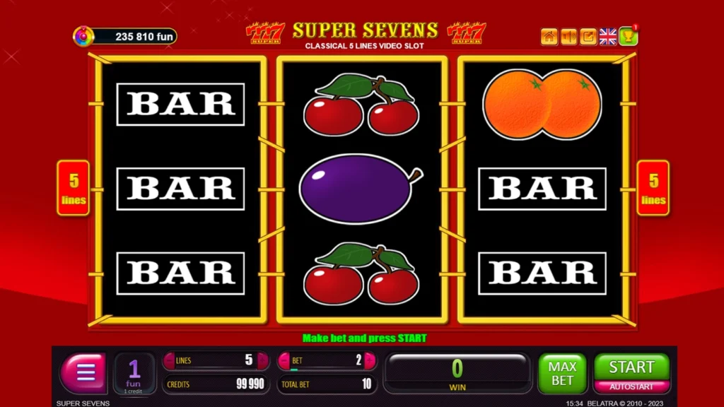 Super Sevens official Belatra gameplay image showing the game presentation