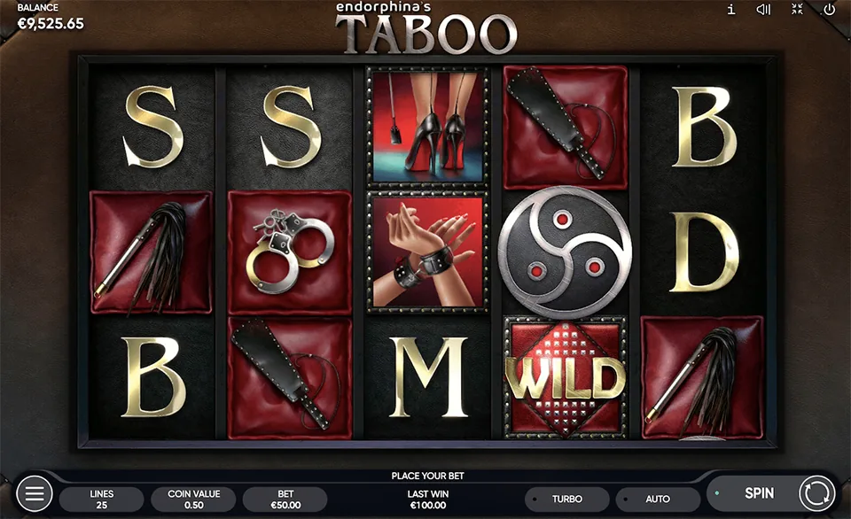 Taboo official Endorphina gameplay screen showing the reel layout