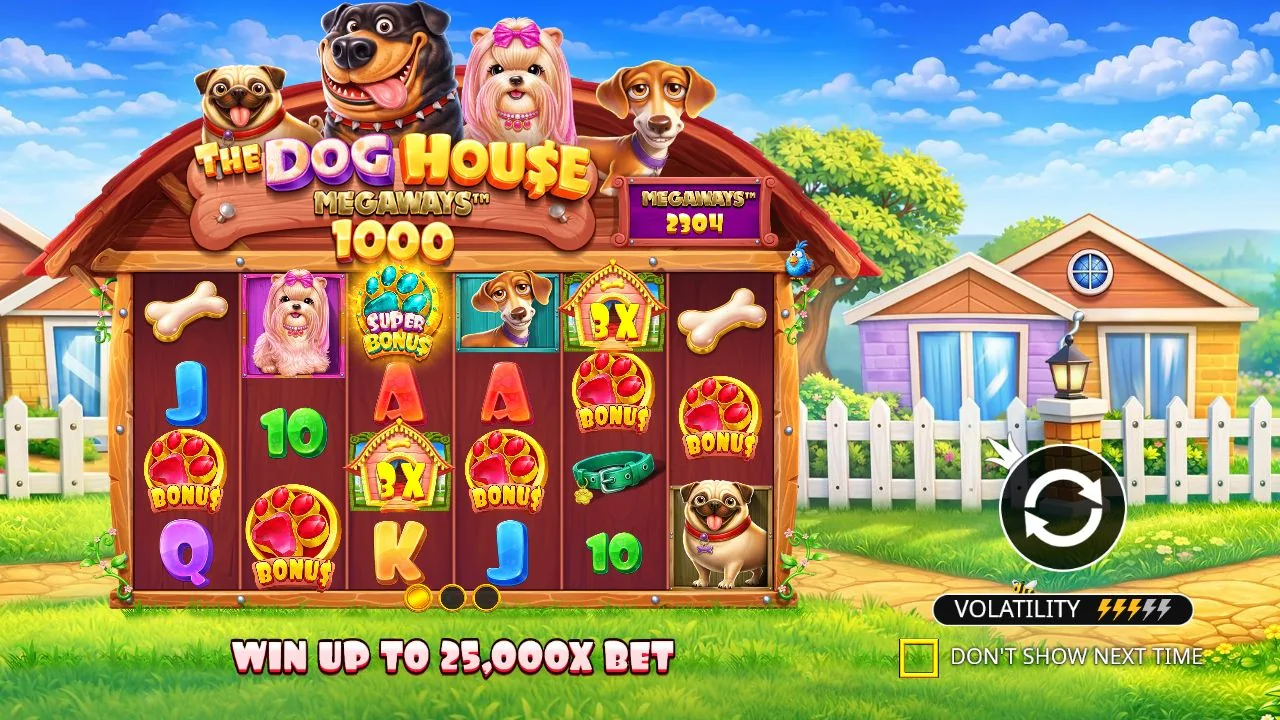 The Dog House Megaways 1000 official Pragmatic Play demo gameplay and information screen