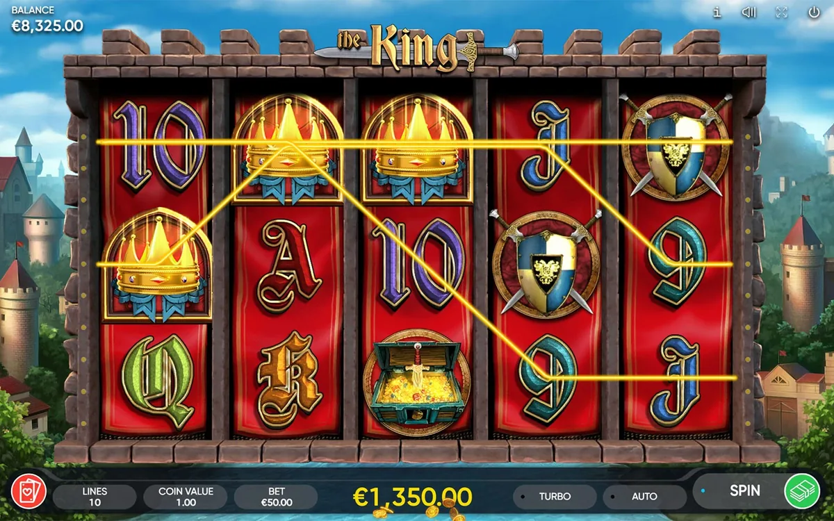 The King official Endorphina gameplay screen showing the reel layout