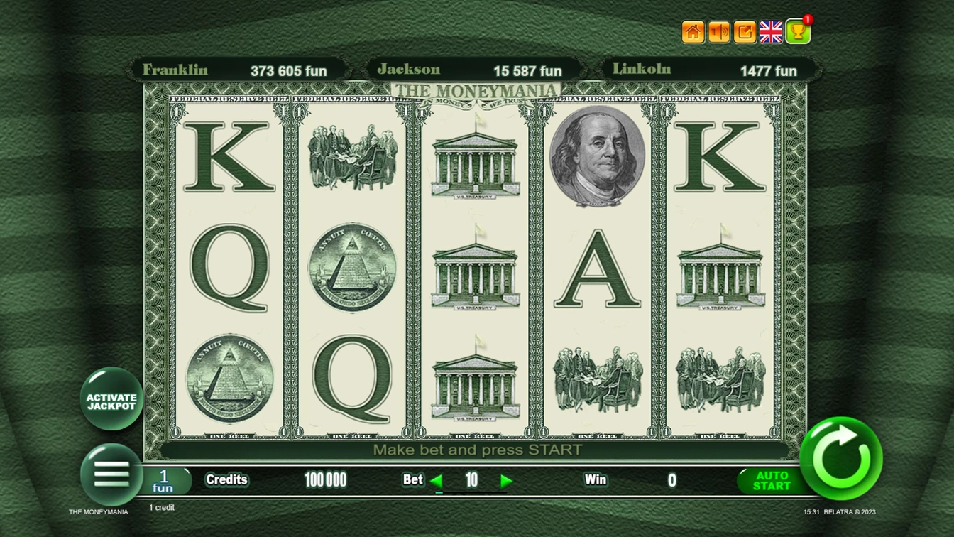 The Moneymania official Belatra gameplay image showing the game presentation