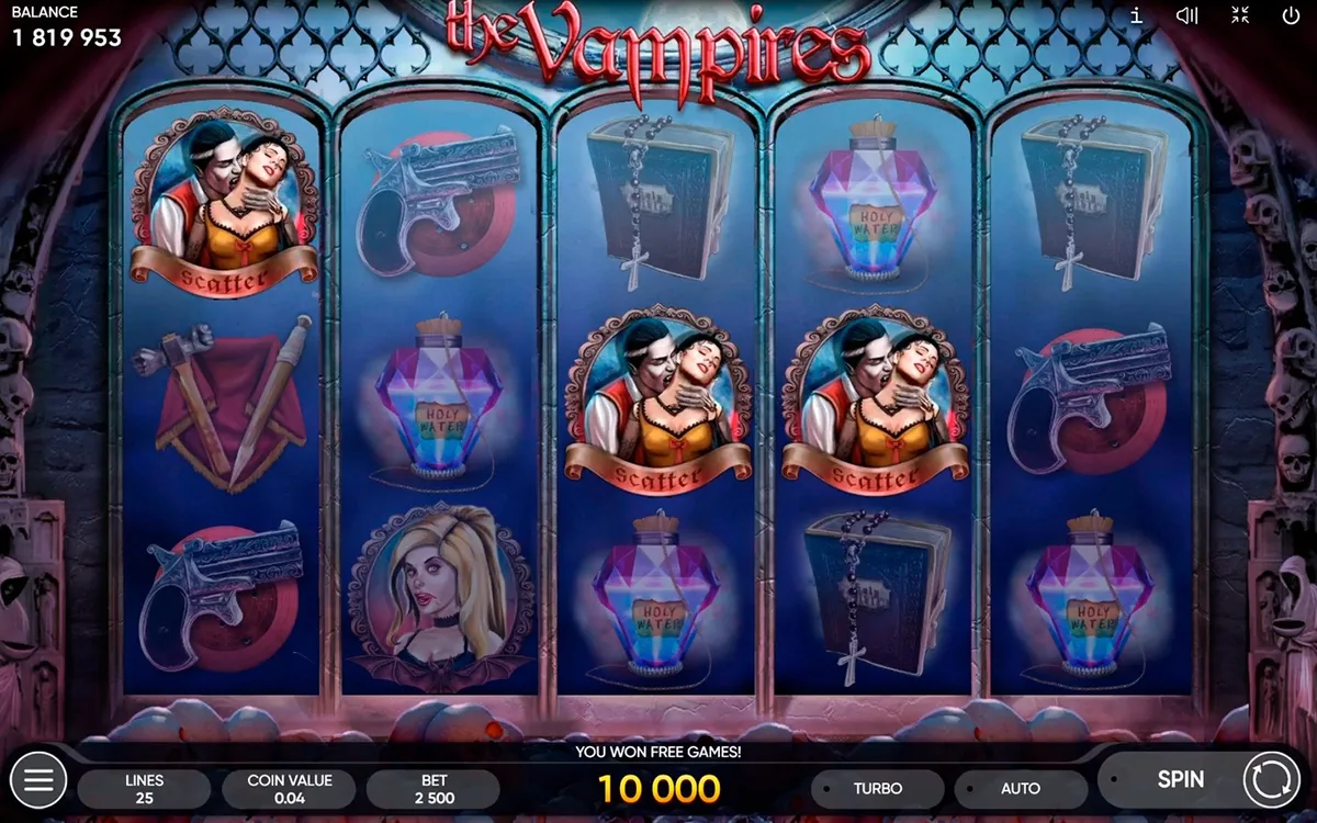 The Vampires official Endorphina gameplay screen showing the reel layout