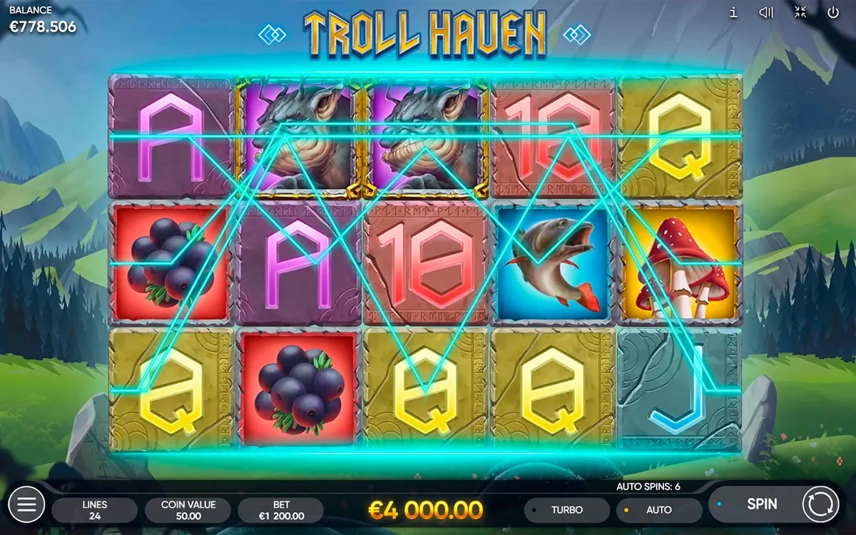 Troll Haven official Endorphina gameplay screen showing the reel layout