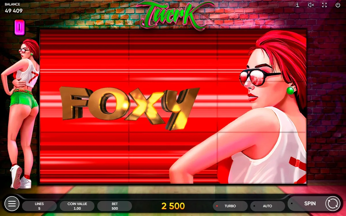 Twerk official Endorphina gameplay screen showing the reel layout