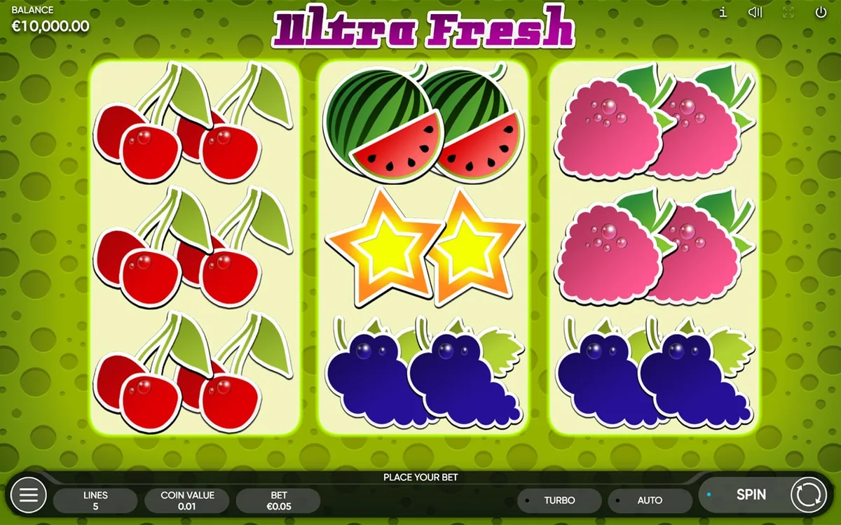 Ultra Fresh official Endorphina gameplay screen showing the reel layout
