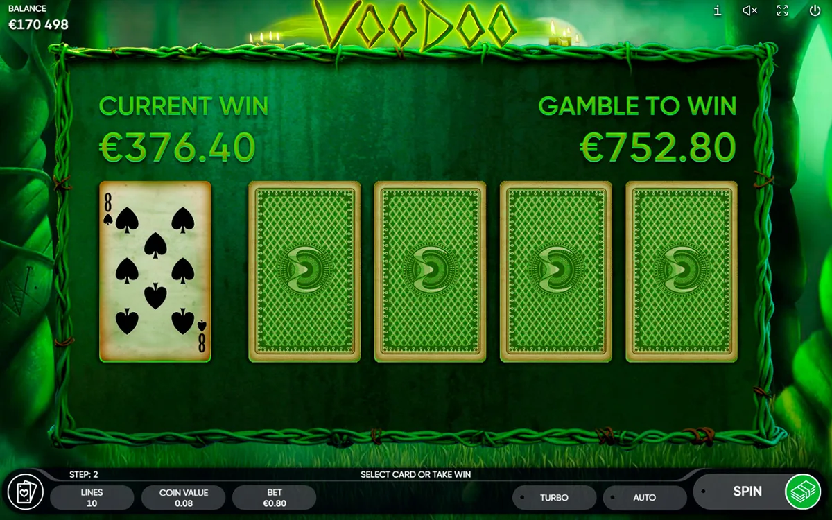 Voodoo official Endorphina gameplay screen showing the reel layout