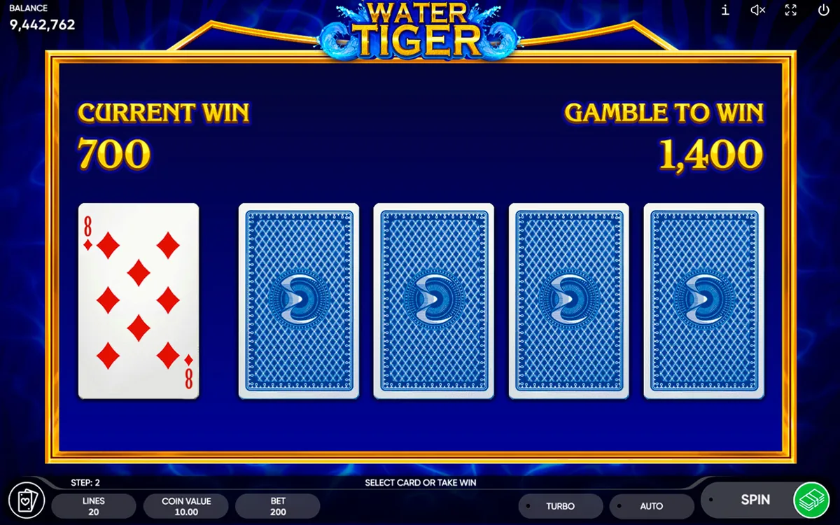 Water Tiger official Endorphina gameplay screen showing the reel layout