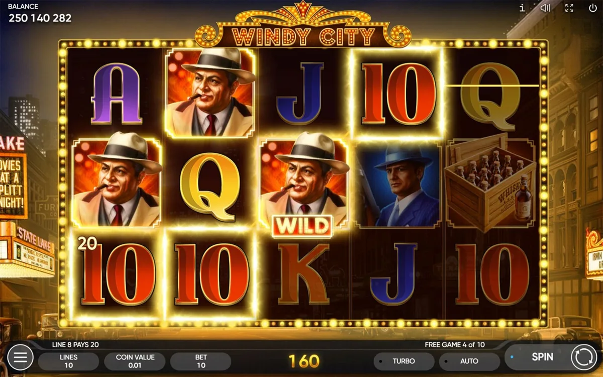 Windy City official Endorphina gameplay screen showing the reel layout